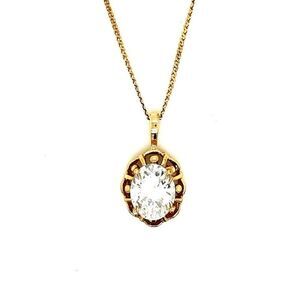 Stunning 14k Oval Shaped Cz Pendant Necklace